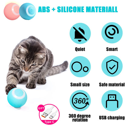 Interactive Cat Toys Ball, Automatic 360° Self-Rotating Rolling Ball USB Accessories Cats Pet Exercise Chase Toy Ball for Kitten